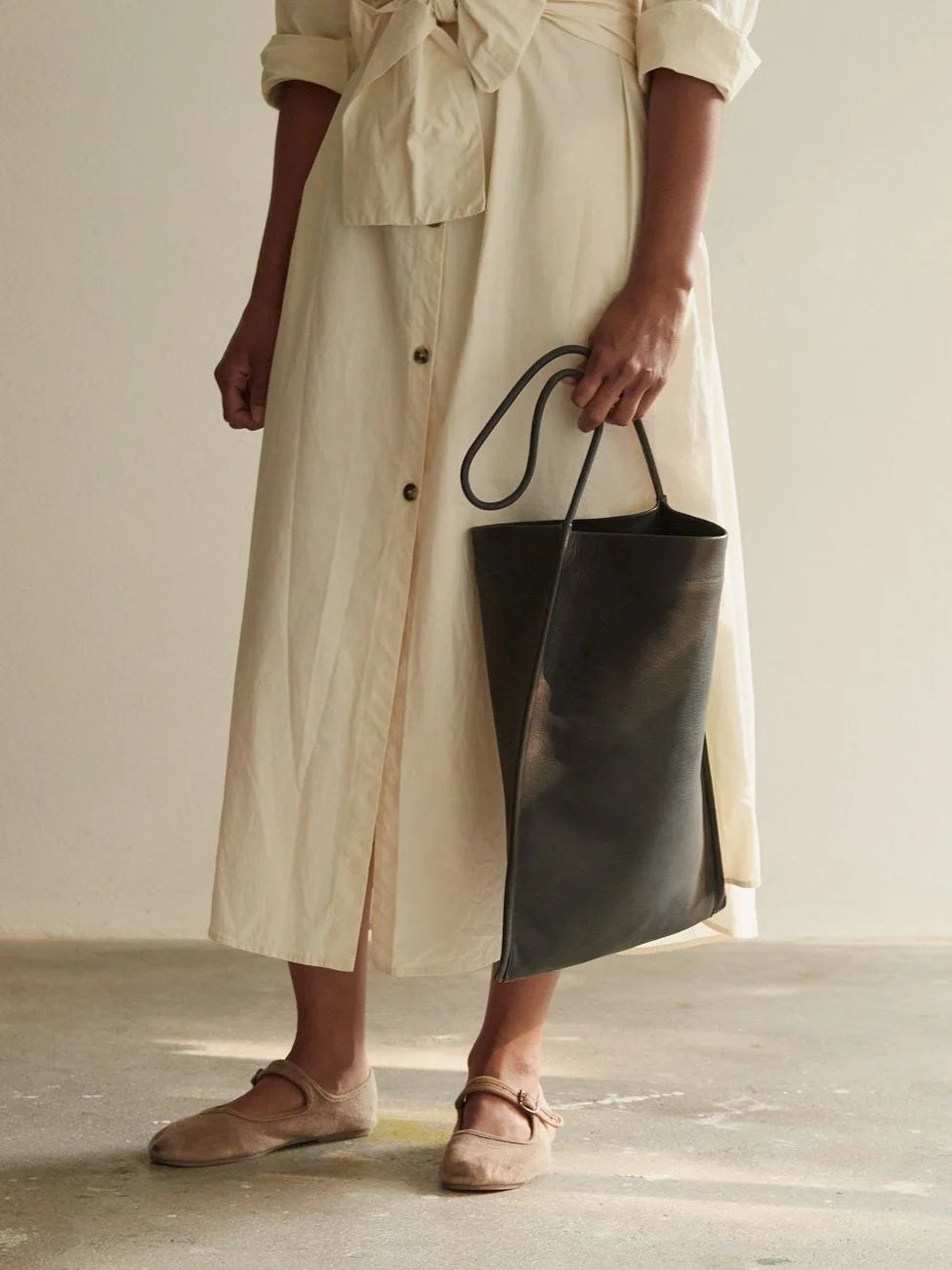MARAI Tote Bag - Natural/Black Leather